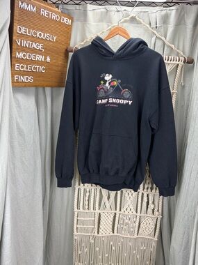 Gildan Black Camp Snoopy Graphic Hoodie | Large